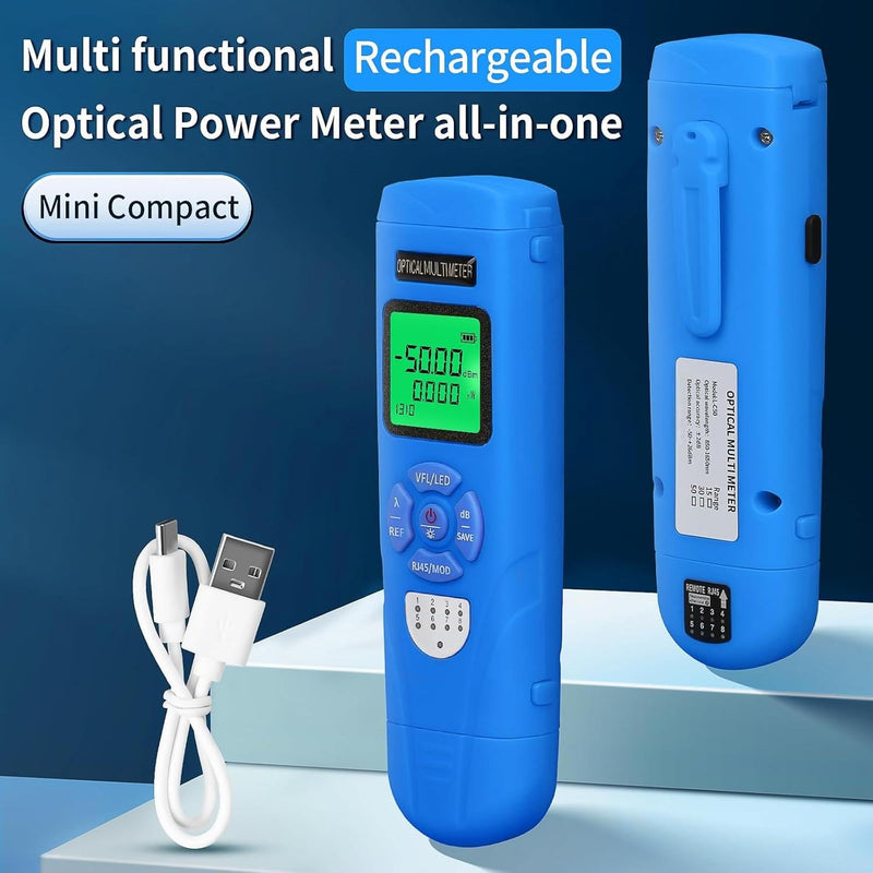 Rechargeable Fiber Optic Power Meter L-C50 (-50 - +26 dBm) Mini Fiber Optic Cable Tester SC/FC/ST 2.5mm Universal Interface, Integrated OPM VFL LED RJ45 Functions, with 1 FC-LC Adapter (OPM-VFL-50) blue L-C50 50 - BeesActive Australia