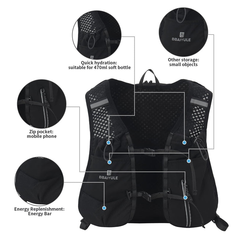 B BAIYULE Lightweight Running Hydration Vest Backpack,Hydration Water Backpack with Bladder or Flask (Optional), Hiking Trail Running Cycling Marathon Backpack with 2L Bladder