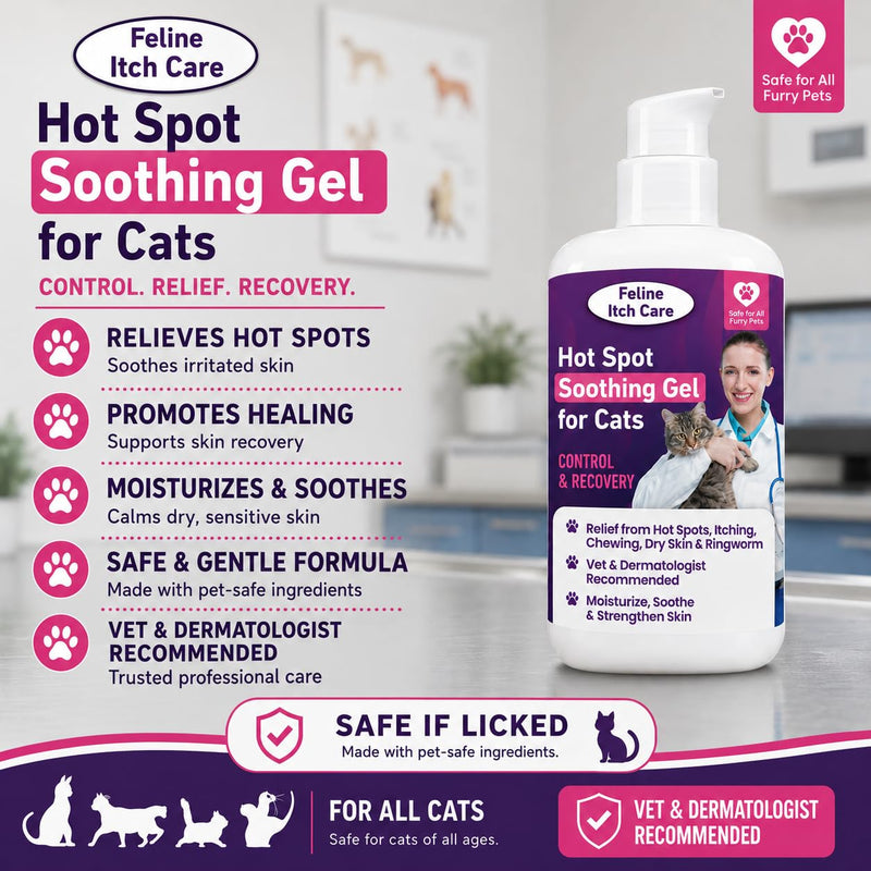 Feline Itch Care Hot Spot Soothing Gel for Cats | Helps Comfort Itchy Skin, Hot Spots & Dry Irritated Skin | with Coconut Oil & Aloe Vera | Gentle Skin & Coat Support | Made in USA (4 oz)
