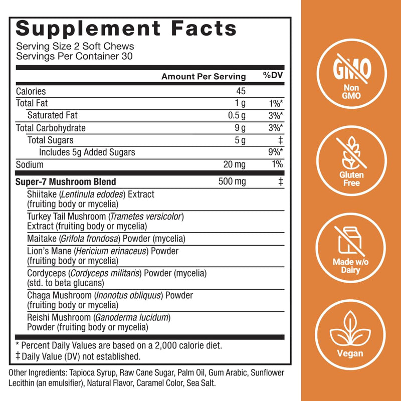 Force Factor Modern Mushrooms Soft Chews, Mushroom Supplement with Lions Mane, Turkey Tail, & Cordyceps to Support Energy, Focus, Immunity, & Digestion, Cinnamon Roll, 60 Soft Chews 60 Count (Pack of 1) - BeesActive Australia