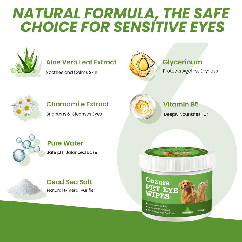 Dog Eye Wipes, Tear Stain Remover for Dogs & Cats - 100ct Hypoallergenic Pet Eye Cleaning Pads for Crust, Gunk & Discharge - Gentle Puppy Grooming Wipes for Sensitive Eyes, Wrinkles & Folds Unscented 100 pcs