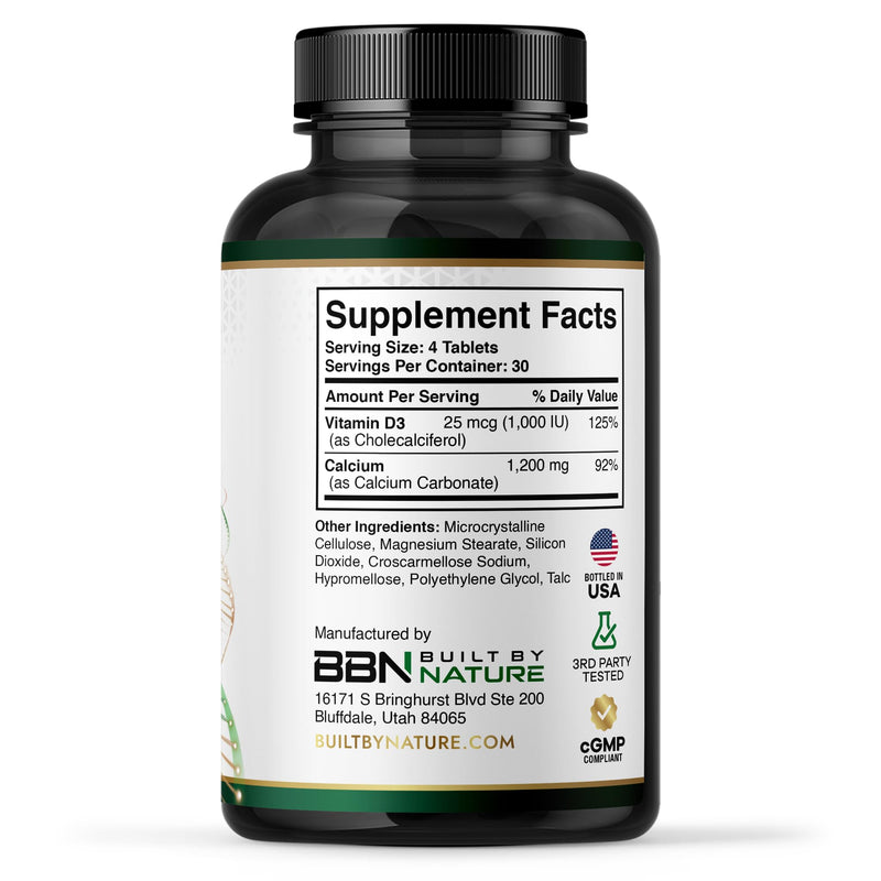 Built by Nature Calcium Supplement for Women 1200mg with Vitamin D3 | Bone & Immune Support, Easier to Swallow, 120 Tablets