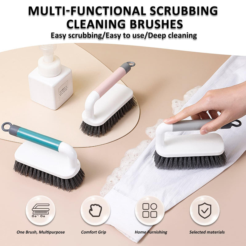 Scrub Brush, Scrubbing Cleaning Brushes, Heavy Duty Cleaning Brushes with Handle, for Shower, Bathroom, Carpet, Kitchen and Bathtub Scrubber, 2 Pack (Grey) Gray - BeesActive Australia