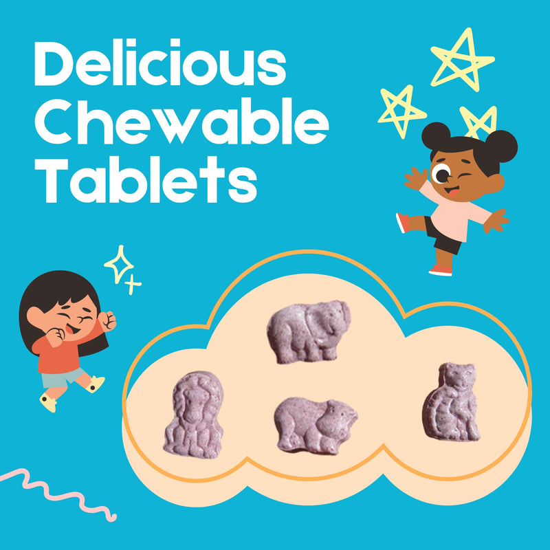Kidmune Kids Immune Support Chewable Tablets with Colostrum, Propolis, Beta Glucan & Astragalus - Elderberry, Vitamin C, D, Zinc - 180 Mini Tablets, Fun Animal Shapes