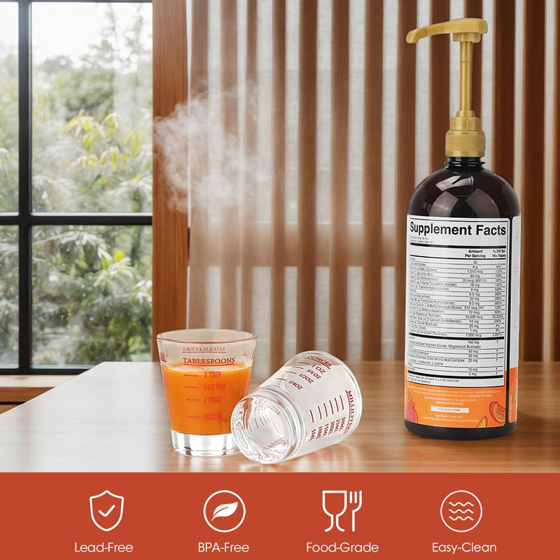 2 Pack for MaryRuth Liquid Multivitamin, 1ml Pump & Shot Glass Set | Food-Grade Glass, Leakproof Pump, 4-in-1 Measuring Cup (ml/oz/tsp/tbsp), for MaryRuth 15 & 30 fl oz Bottles