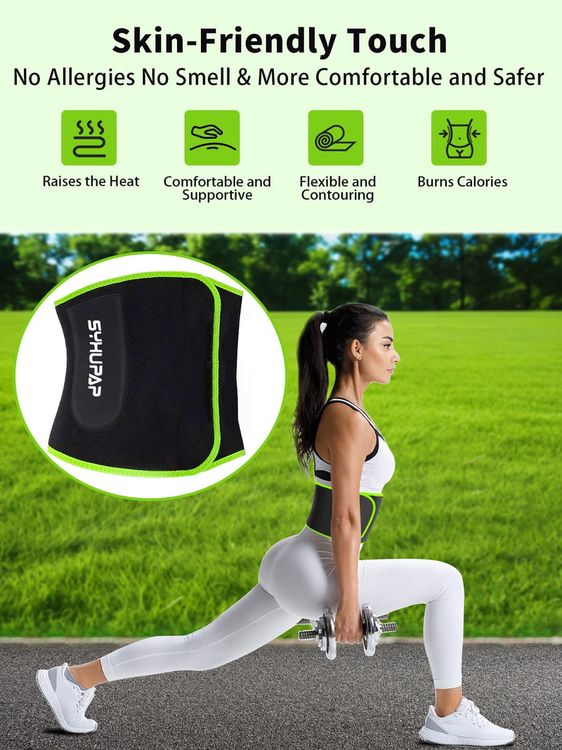 SYXUPAP Waist Trimmer Wrap, Waist Trainer for Women and Men, Sweat Band Waist Trainer for High-Intensity Training Workouts 2pc Green Medium