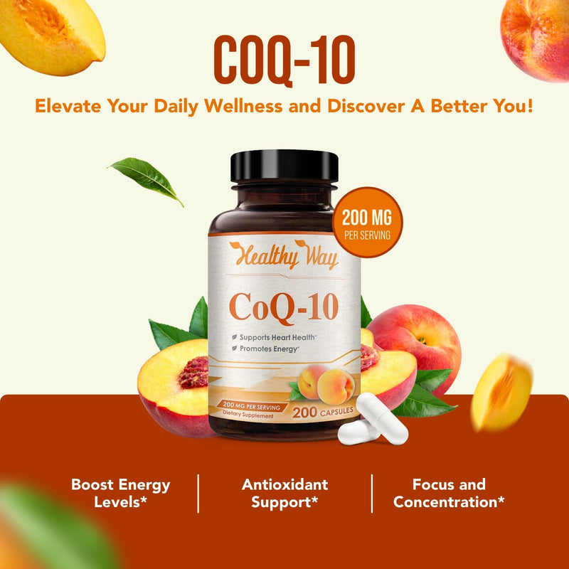 Coenzyme Q10 200mg CoQ10 Supplement -Once Daily CoQ10 200mg Powder Capsules for Heart Health, Antioxidant & Energy Support -Non-GMO, Quick Absorption Ubiquinone Q10 Coenzyme (Single) 200 Count (Pack of 1)