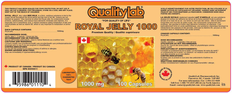 Royal Jelly 1000 mg 100 softgel Capsules (Made in Canada)