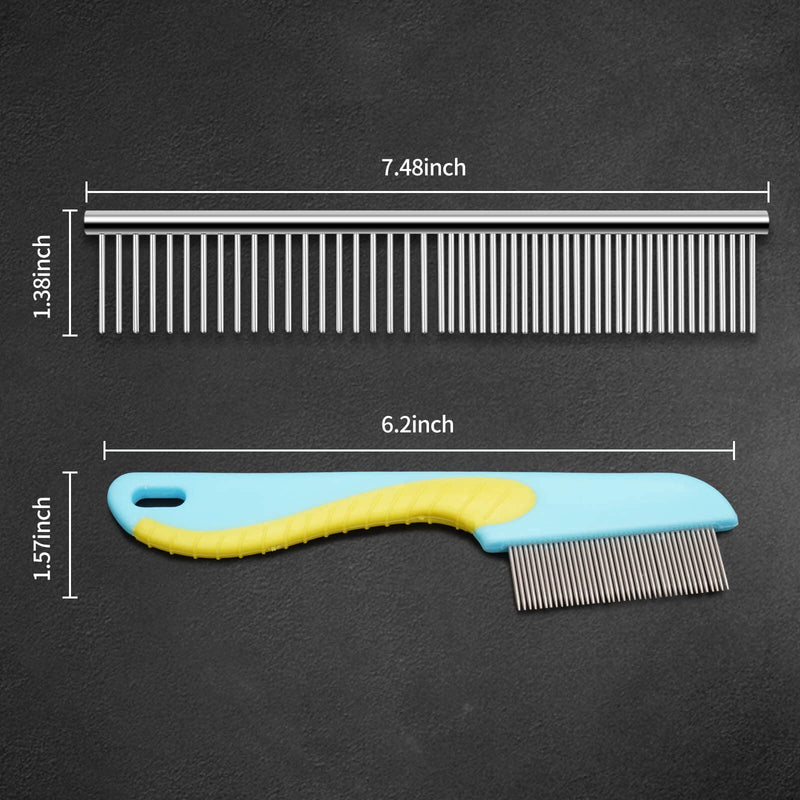 2 Pack Dog Combs, Premium Cat Comb for Removing Tangles, Knots and Floating Hair. Stainless Steel Dog Grooming Tools, Metal Flea Comb, Pet Combs with Rounded Teeth. - BeesActive Australia