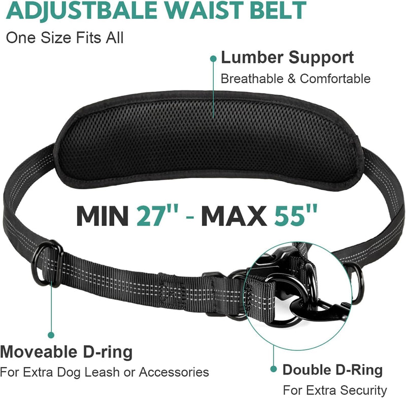 Hands Free Dog Leash with Pouch, Retractable Bungee, Double Padded Handles for Walking, Waist Leash for Medium & Large Dogs, Walking Accessories (Black Mint Green, 2 Leashes) Black mint green