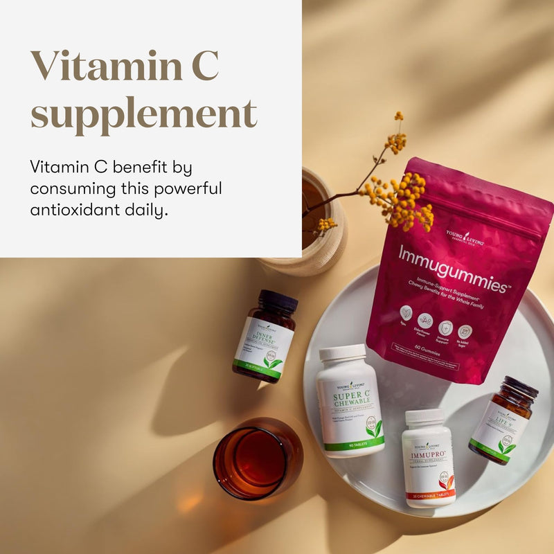 Young Living Super C Chewable Tablets 90ct - Vitamin C Supplement with Blend of Camu Camu, Acerola, Cherry, and Rose Hip Fruit Powder and Orange Premium Essential Oil
