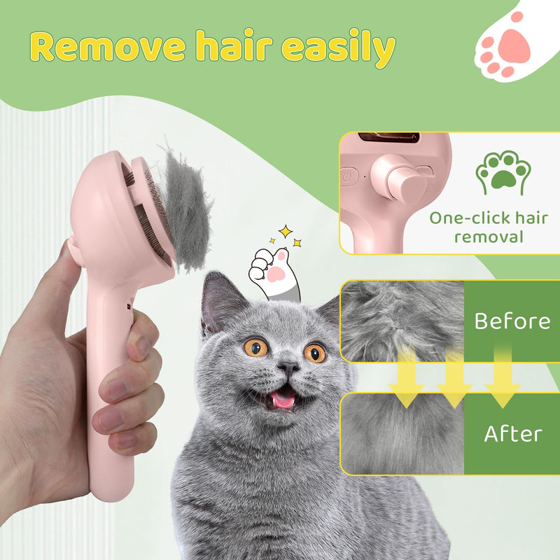 Pettidot Cat Brush with Steam Dog Brush for Long and Short Hair, Steam Brush Cat and Dog Cat Hair Brush Cat Comb Pink - BeesActive Australia