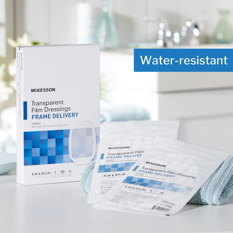 McKesson Transparent Film Dressing, Sterile, Frame Delivery, 4 in x 4 3/4 in, 50 Count, 1 Pack 4 x 4.75 Inch (50 Count)