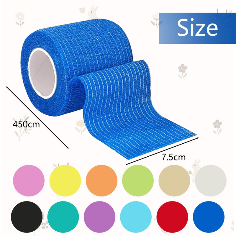 BEKKLPOU 12 Rolls of Self Adhesive Bandage 7.5 cm x 4.5 m, Elastic Fixing Bandage Elastic Self Adhesive Bandage, Cohesive Bandage for Dog Cat Wrists Feet Finger Plasters Ankle Sprains (Colourful) - BeesActive Australia