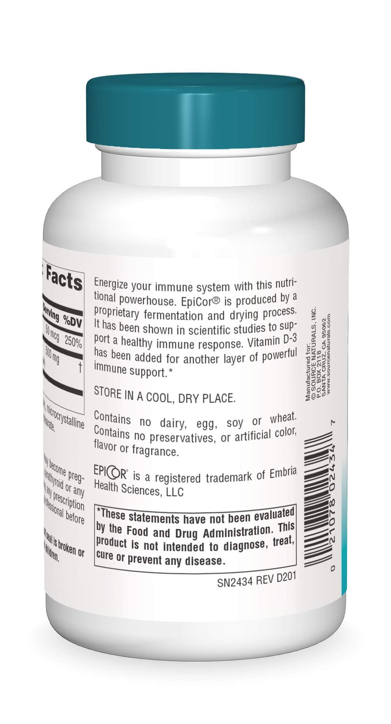 Source Naturals, Wellness, EpiCor with Vitamin D-3-120 Capsules | Supports Heightened Immune Defense