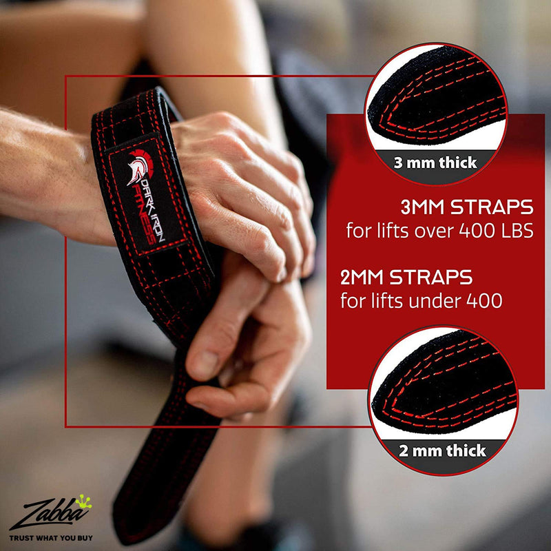 Dark Iron Fitness Weightlifting Leather Suede Lifting Wrist Straps Bundle for Men and Women Wraps Weight for a Heavy Powerlifting Grip Hooks with Padded Support 2 mm - BeesActive Australia