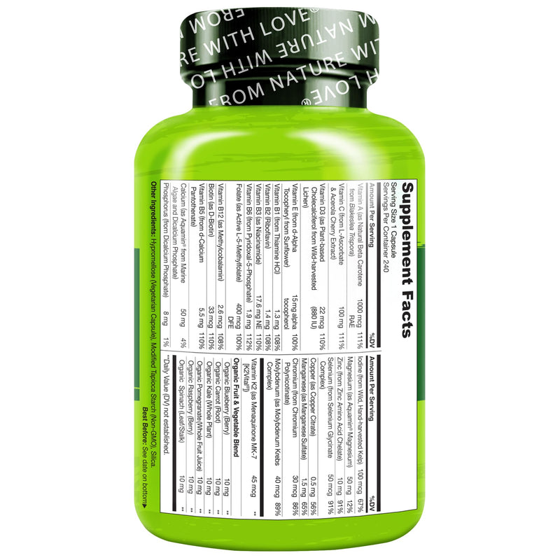 NATURELO Multivitamin for Men - One Daily, 240 Vegetarian Capsules | Vitamins, minerals & organic whole foods, non-GMO Unflavored 240 Count (Pack of 1)