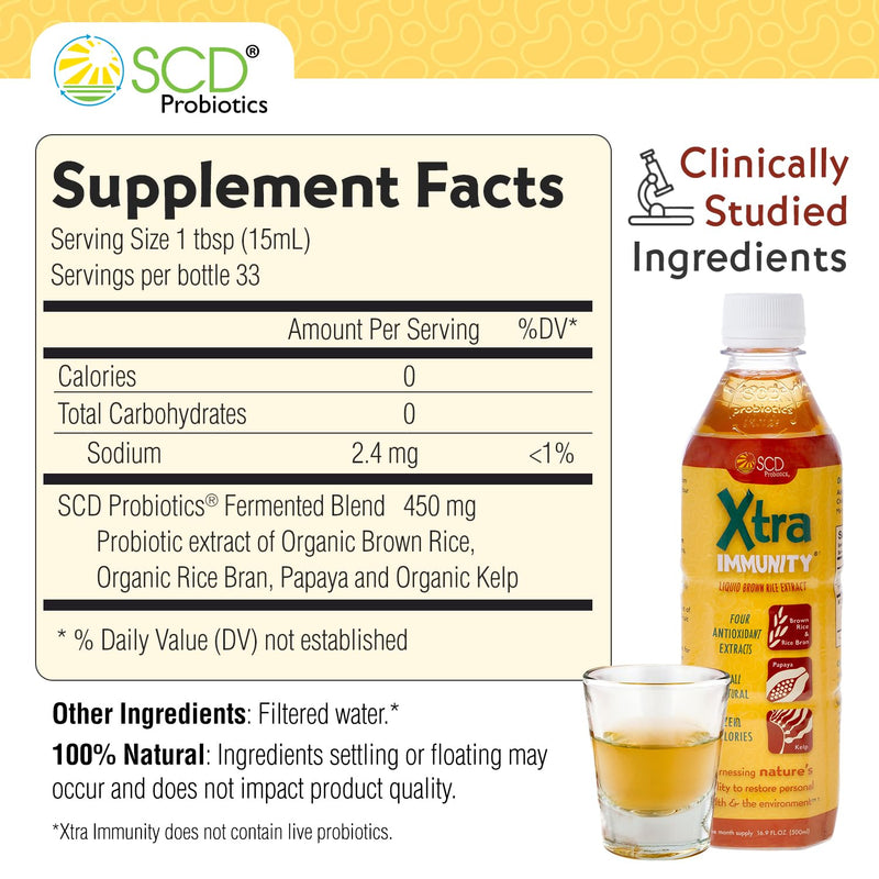 SCD Probiotics Xtra Immunity – Postbiotic Rice Bran Supplement - 16.9 oz | Bio-fermented, Immune Support, Daily Postbiotics, Gut Health