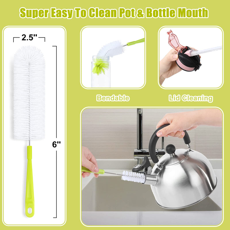 Bottle Cleaning Brush Set - Long Handle Bottle Cleaner for Washing Narrow Neck Beer Bottles, Sports Water Bottles with Straw Brush, Kettle Spout/Lid Cleaner Brushes Green - BeesActive Australia