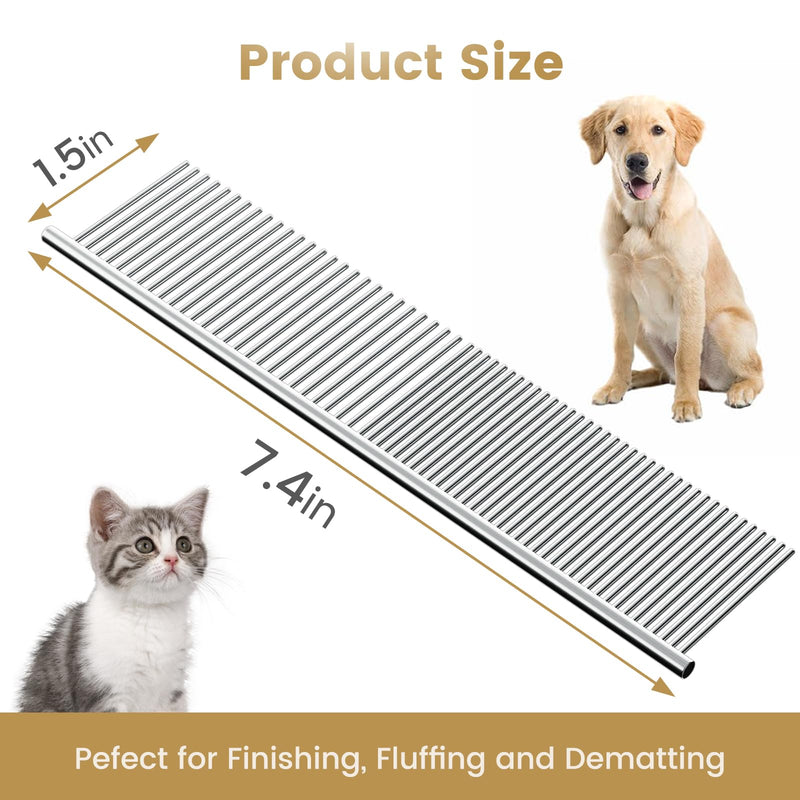 Cat and Dog Grooming Comb, Stainless Steel, Removes Hair and Fleas, Silver