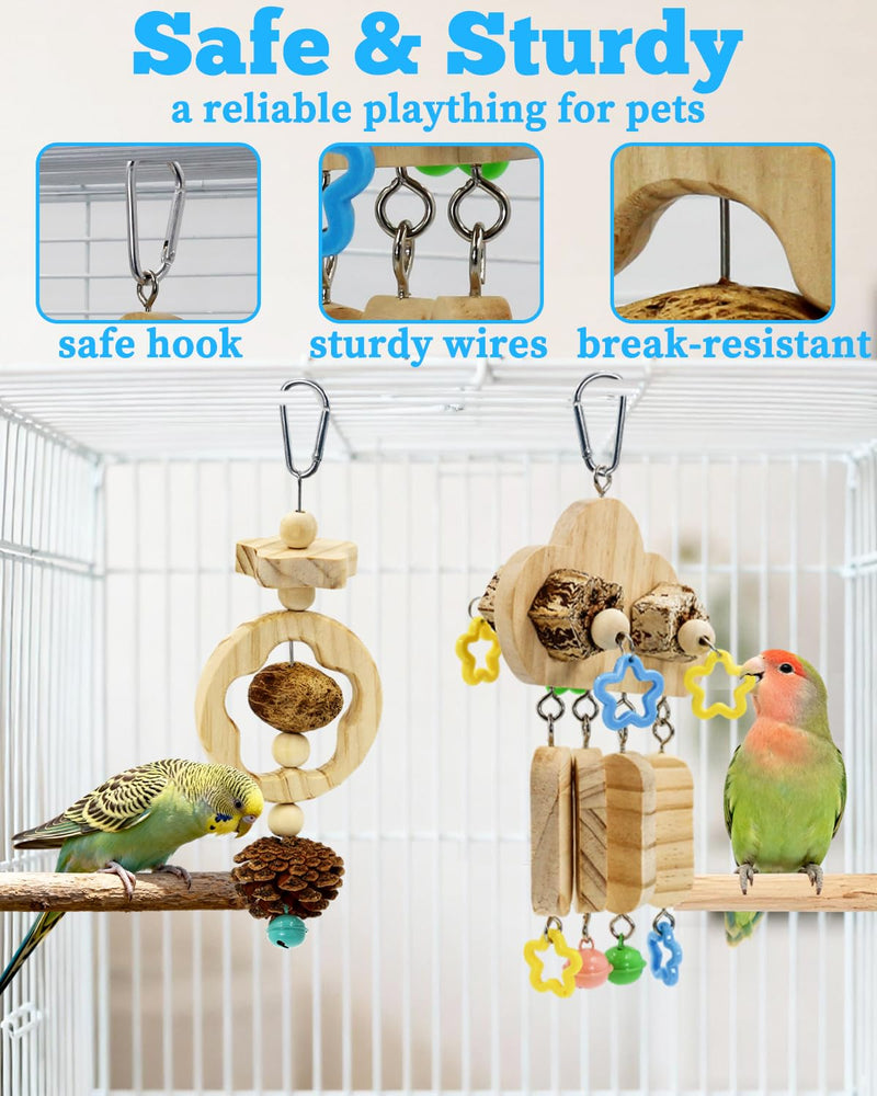 2 Pack All Natural Bird Chew Toys & 2Pcs Natural Bird Chew Swing Toys, Beak Grinding & Sisal Claw Care Toys for Small Medium Birds - BeesActive Australia