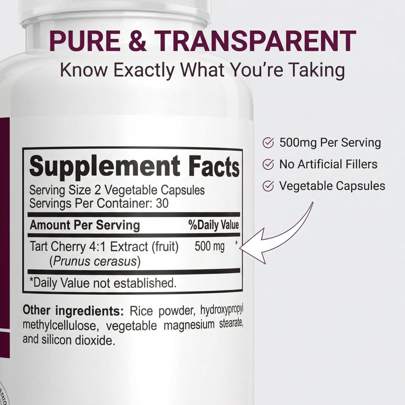 Tart Cherry Extract Capsules 2000 mg - Joint and Sleep Support Supplement | 4:1 Concentrated Formula, Uric Acid and Antioxidant Support, 60 Vegetable Capsules, 30 Day Supply, Non-GMO, Made in USA