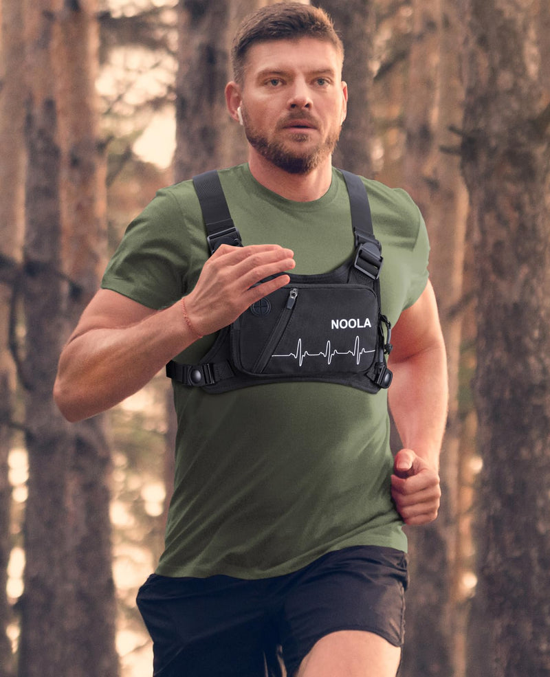 NOOLA Running Chest Pack, Running Vest for Men with Reflective Back, Sport Chest Bag for Runners, Cycling, Biking, EDC Pouch Black