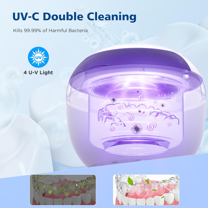 45kHz Retainer Cleaner Machine, 200ML Ultrasonic Dental Cleaning Pod with 4 Modes, Digital Timer, Mouth Guard Cleaner for Denture, Aligner, Braces, Toothbrush, Jewelry and More (White) White
