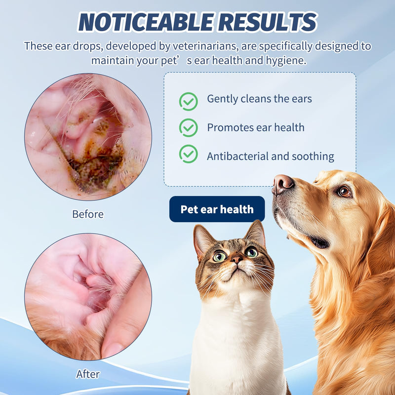 Ear Cleaner for Dogs & Cats, Dog Ear Drops for Soothes Itchy and Wax Build Up, Control Ear Odor, Gently Reduces Discomfort, 60 ml