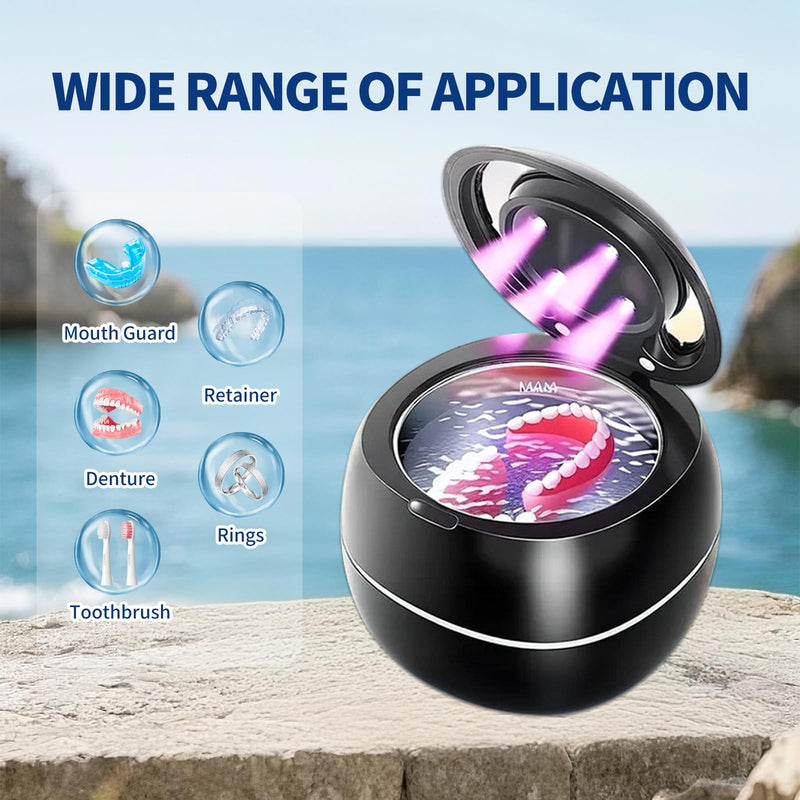 Ultrasonic Denture Cleaner Machine,Portable 42kHz with UV Light Sonic False Teeth Cleaning Kit for Retainers, Aligners, Dentures, Mouthguards, Braces, Jewelry - One Button Operation, Black - BeesActive Australia