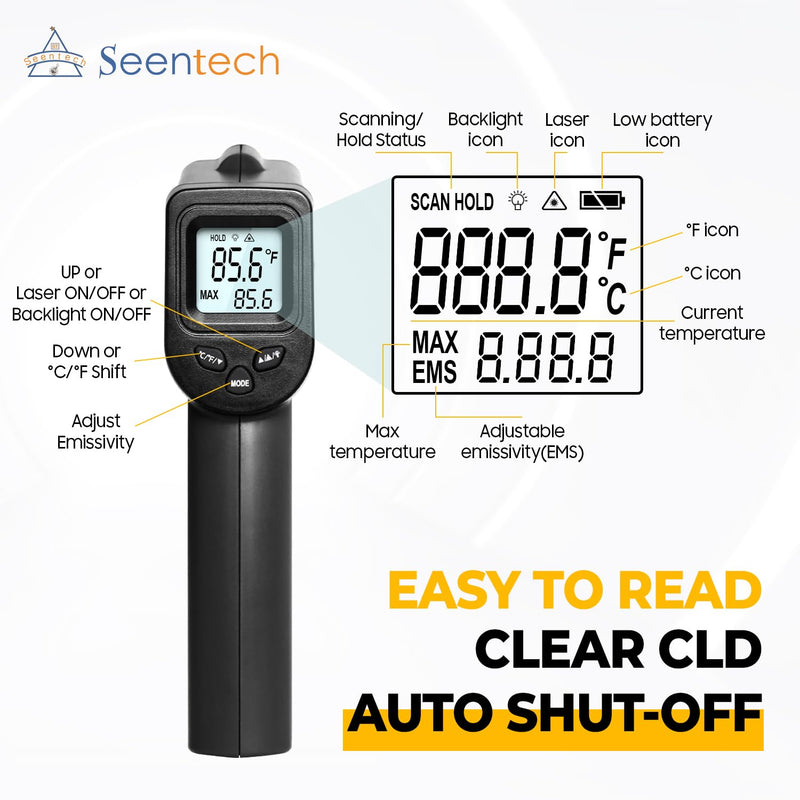Seentech DT8380BH Industrial Infrared Thermometer - Non-Contact Temperature Tester for Kitchen & Industrial Use, -50°C to 380°C Range, High Precision with Laser Targeting (DT8550DH) DT8550DH