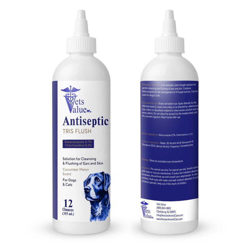 Vets Value Tris Flush Ear Cleaner for Dogs & Cats – 8oz Alcohol-Free, Non-Stinging Veterinary Ear Wash – Supports Routine Ear Hygiene, Odor Control, Gentle Formula – Made in USA Ear Flush