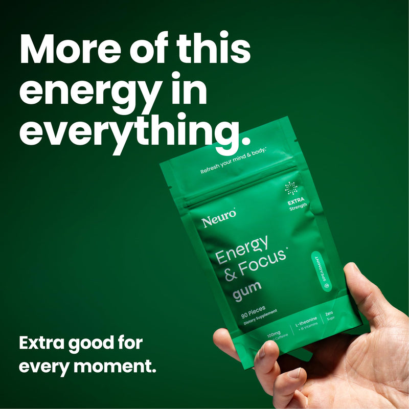 NeuroGum Extra Strength Energy & Focus Gum (90 Count Bag, Spearmint) | 100mg Natural Caffeine + L-Theanine + Vitamin B12 & B6 + Xylitol | Sugar Free Nootropic Cognitive Brain Performance Supplement 90 Count (Pack of 1)