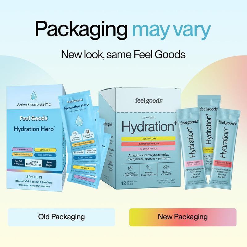 Feel Goods Hydration+, Sugar Free Electrolyte Powder Packets - 12 Count | Hydration Plus with 1,100mg Electrolytes with Magnesium, Potassium & Vitamins - Keto & Vegan, Energy Boost - 12 Variety Pack 12 Servings (Pack of 12)