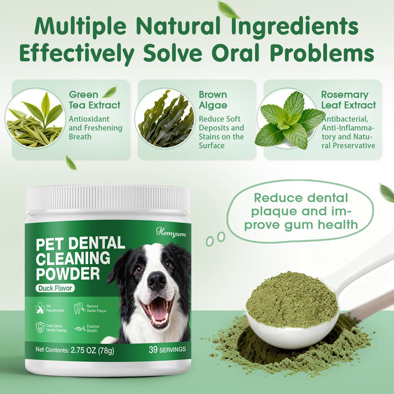 Dog Dental Powder, Dog Teeth Cleaning & Dental Powder for Cats, Natural Herbal Oral Care, Reduces Tartar, Plaque and Bad Breath, No Brush Needed, Pet Food Additive for Dog & Cat Oral Health (2.75oz)