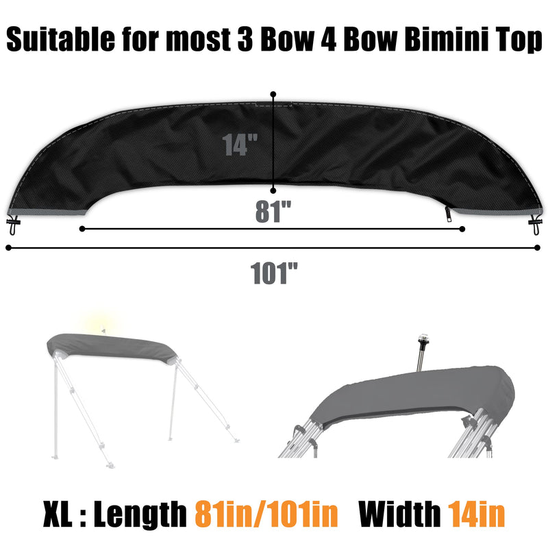 Kintaki Bimini top Boot Cover, Suitable for 3-4 Bows Bimini Tops, Design with Light Hole Bimini Top Cover, 600D Waterproof Bimini Storage Boot black XL 81-101IN - BeesActive Australia