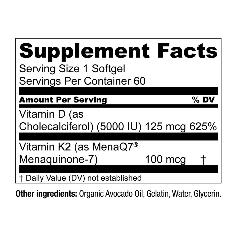 Live Conscious Vitamin K2 MK7 with D3 Supplement | Bone & Heart Health Support - Patented Vitamin K & Vitamin D3 5000 IU (2-Pack) 60 Count (Pack of 2)