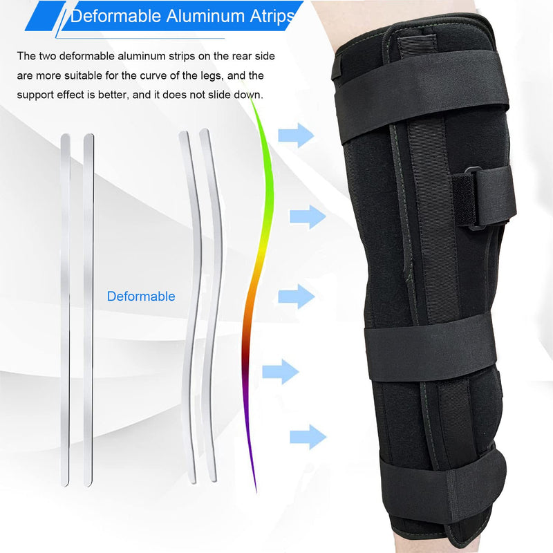 3-Panel Knee Immobilizer Full Leg Support Brace 21" Length Aluminum alloy Straight Knee Splint - for Knee Pre-and Postoperative & Injury or Surgery Recovery (Update Size M) Update Medium