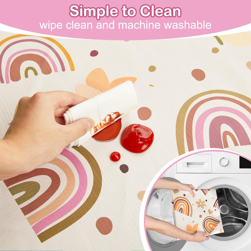 Basumee Splat Mat High Chair Mat Waterproof Baby Play Splat Mat for Under High Chair Food Catcher Highchair Mat for Floor Non Slip Bottom, Brown Rainbow, 46x42 Inches - BeesActive Australia