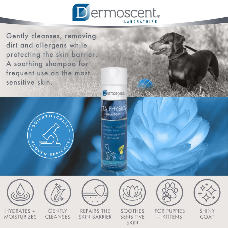 Dermoscent EFA Physio Shampoo for Dogs & Cats - Gentle Natural Ingredients for Frequent Bathing Allergies & Itchy Skin Relief - Soothes Dermatitis & Atopic Skin - 200 ml - PawsPlanet Australia
