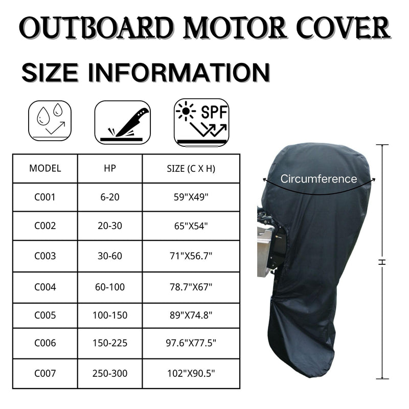 Boat Marine Outboard Motor Cover for Mercury Yamaha Honda 100 115 150 HP Heavy Duty Hood Engines Full Cowling Protector Oxford Fabric with PVC Coating Full: 100-150HP - BeesActive Australia
