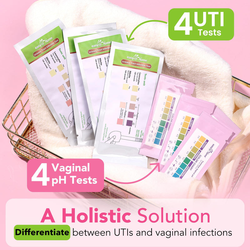 Easy@Home Vaginal pH Test Strips & UTI Test Kits (8 Pack): Yeast Infection, BV, UTI Tests for Women, Fast Accurate Results, 4 Urinary Tract Infection & 4 Feminine pH Health Tests