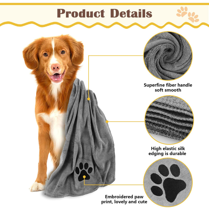 Dog towel, pack of 2 dog towels, extra absorbent for dogs and cats, gray quick-drying pet microfibre towels, 100 x 50 cm dog towel for cats, dogs or other pets - BeesActive Australia