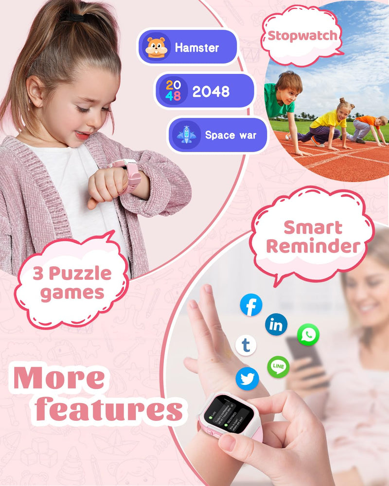 Cloudpoem Smart Watch for Kids Girls Boys, Kids Fitness Tracker Watch with Pedometer Heart Rate Monitor Sleep Tracker Alarm Clocks Puzzle Games Calculator IP68 Waterproof,Gift Pink - BeesActive Australia