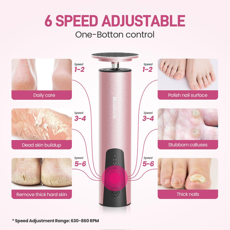 Electric Foot Callus Remover, 2 in 1 | 6 Speed Adjustable Foot File Nail Grinder with Sandpaper Disks, Professional Pedicure Tool for Feet Dead Skin, Self Care Gifts for Women Mom Lover Friends (Pink) - BeesActive Australia