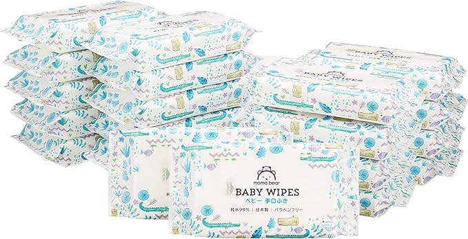 Mama Bear Baby Wipes, 99% Pure Water, 60 Sheets x 20 (1,200 sheets), Made in Japan, Paraben-Free - BeesActive Australia