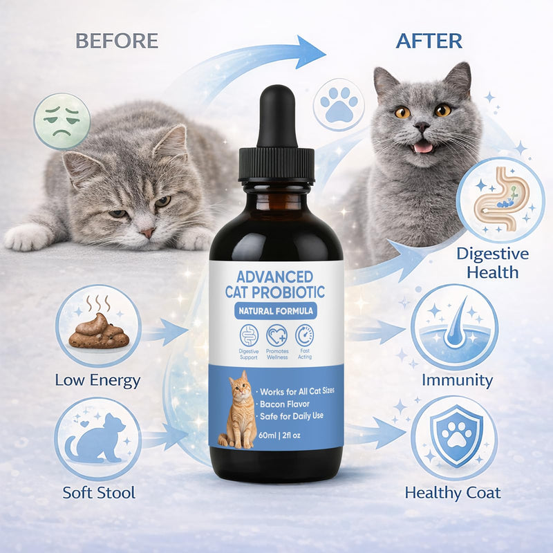 Advanced Probiotic Drops for Cats - Supports Digestive & Immune Health - Easy-to-Use Liquid Formula, Bacon Flavor, Works for All Cat Sizes - 2oz (1) 1