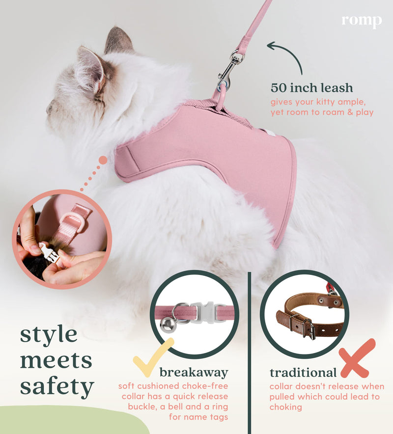Cat Harness, Collar & Leash Set - Escape Proof Adjustable Choke Free Velcro Harness Vest for Walking Cats & Kittens (Powder Pink, Large) Powder Pink - BeesActive Australia