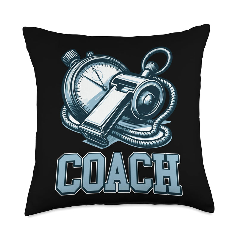 Inspirational Coach Stopwatch Whistle Emblem Throw Pillow 18x18