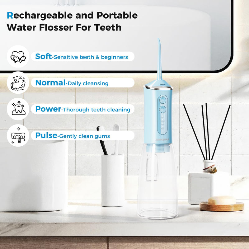 LINKEVAP Water Flosser for Teeth Pick,360ML Rechargeable Travel Oral Irrigator Cleaner,IPX7 Waterproof Daily Dental Care Machine for Home (Blue) Blue